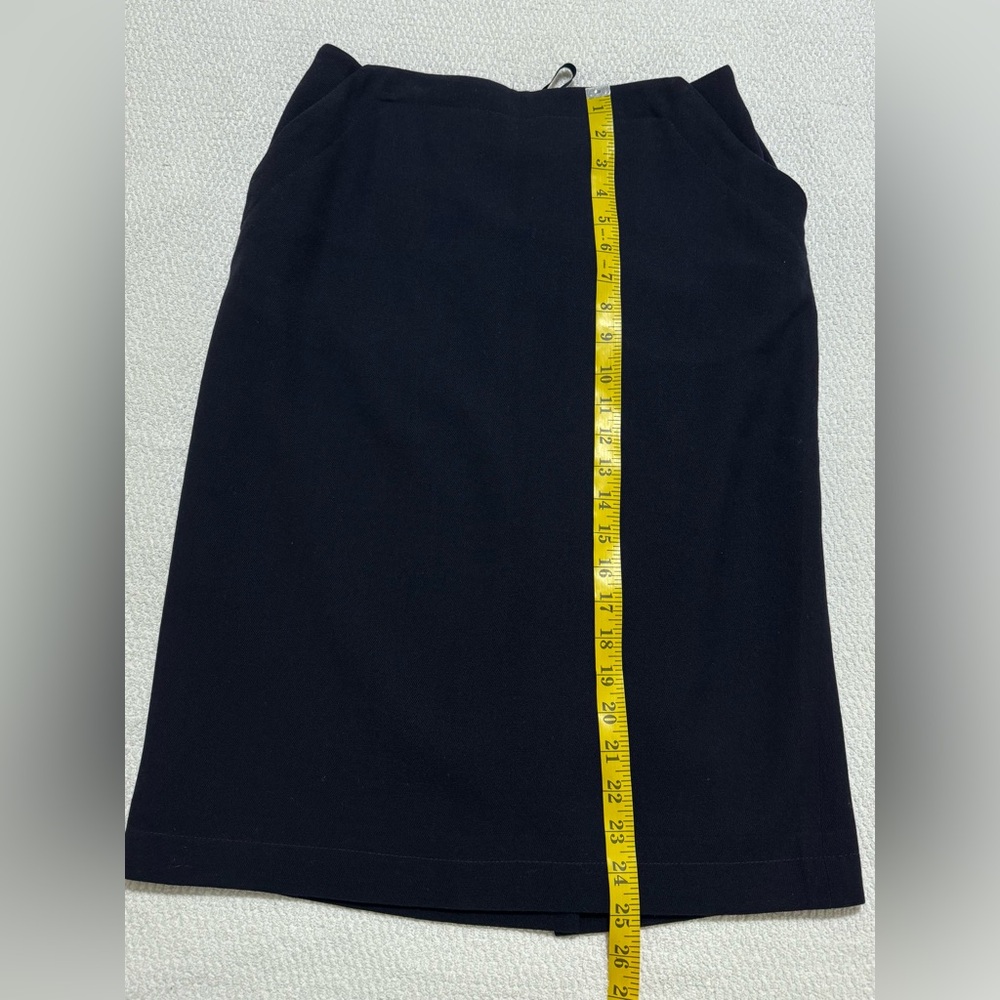Lauren Ralph Lauren Size 8P Navy Blue Worsted Wool Midi Pencil Skirt Pockets - Picture 3 of 12